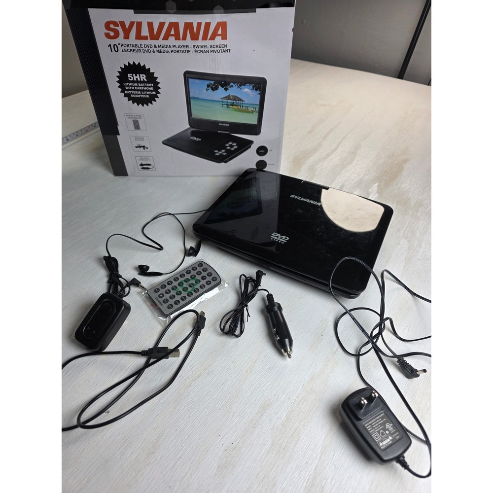 Sylvania SDVD1030 10" Portable DVD Player Swivel Screen Black Y2K Travel Media